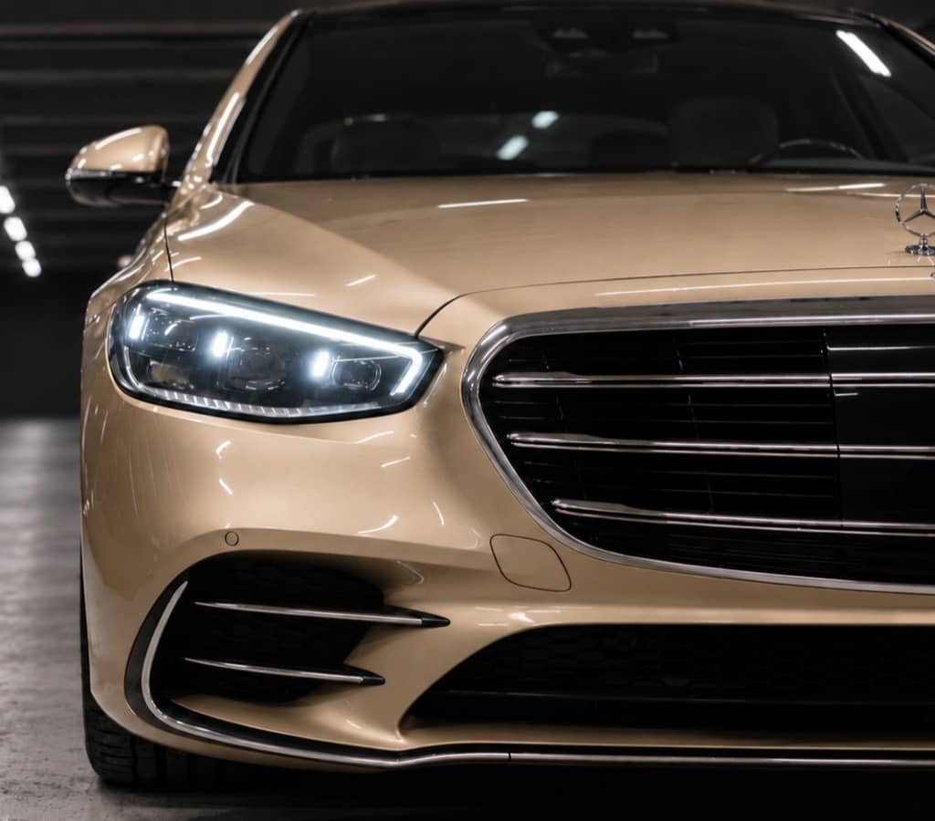 Front of the champagne Mercedes-Benz S-Class